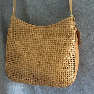 Woven Texture Adjustable Shoulder Bag Tan Genuine Leather EUC CeeKlein